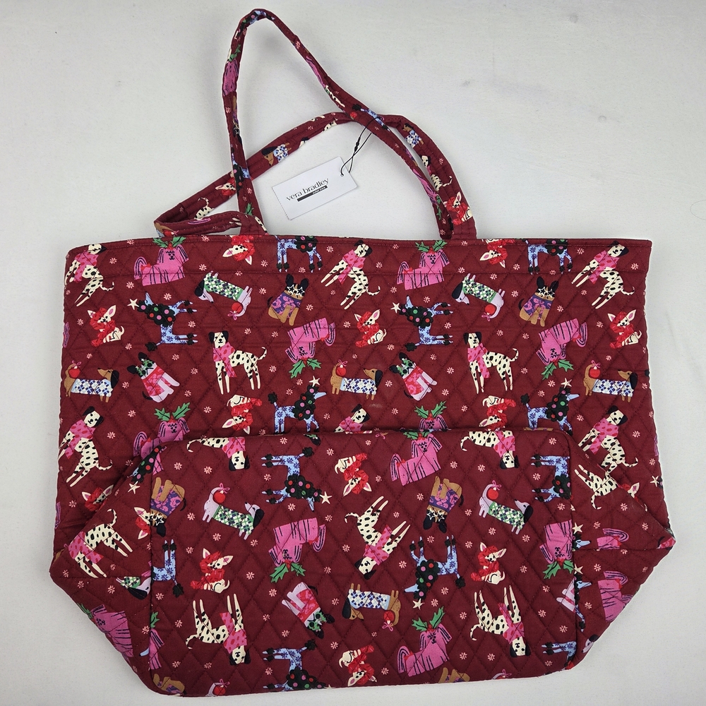 NWT Vera Bradley Essential Grand Tote - Holiday Hounds Christmas Dogs Red